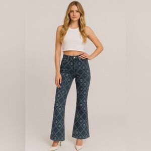 CHANEL Blue Flare Jeans with Logo Pattern